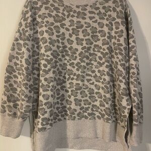 Aerie Gray Leopard Print Crewneck